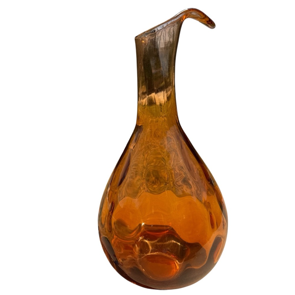 Mid Century Amber Swung Glass Vase 10” MCM Viking Style Retro Art Glass Vintage - Picture 7 of 12
